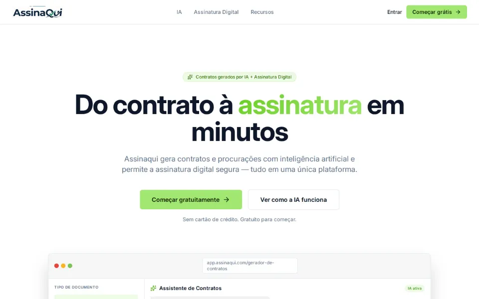 Site AssinaAqui — assinatura digital de documentos