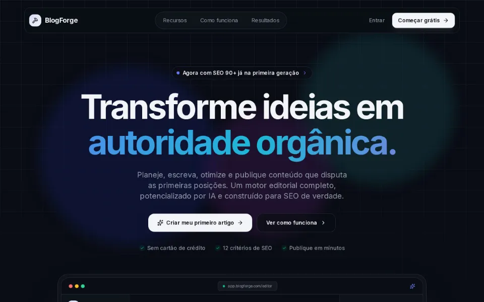 BlogForge — plataforma de blogs otimizados para SEO com inteligência artificial