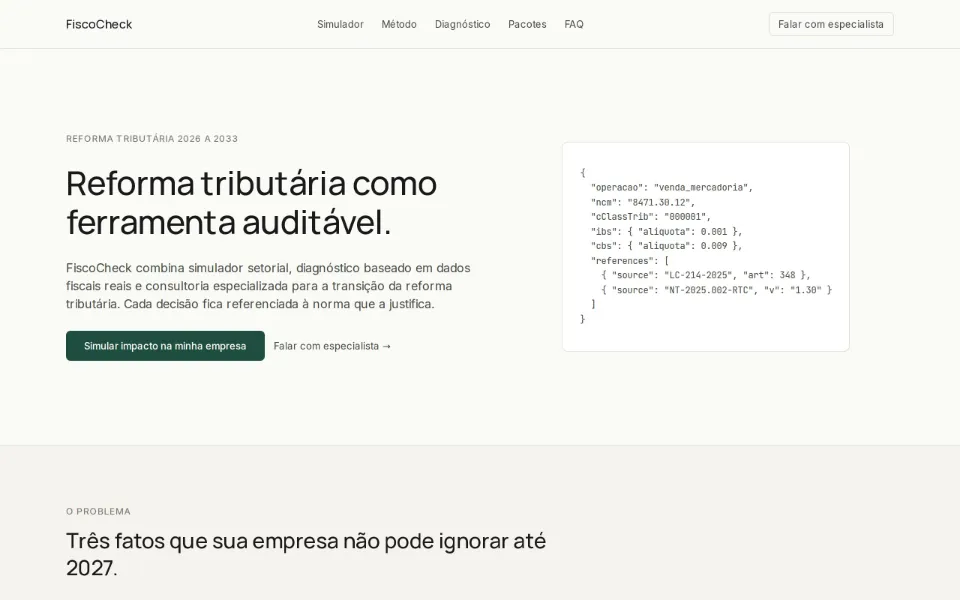 Site FiscoCheck — plataforma de reforma tributária