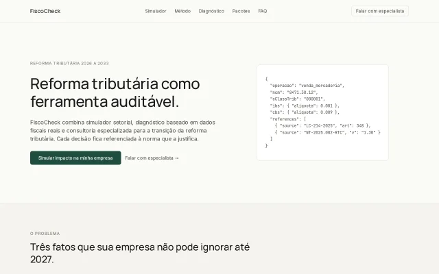 Site FiscoCheck — plataforma de reforma tributária