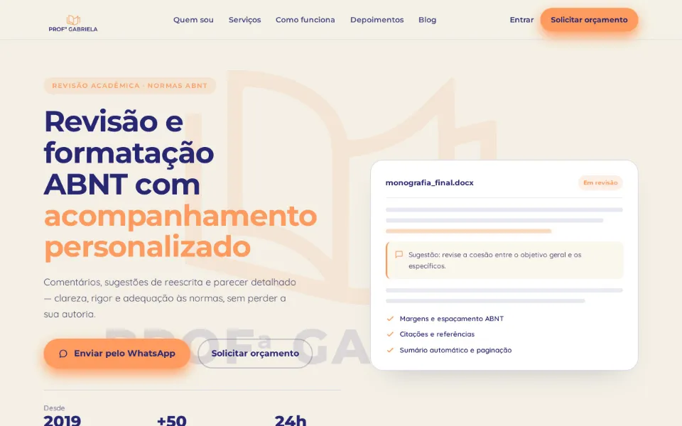 Site Gabriela Revisão — revisão de textos